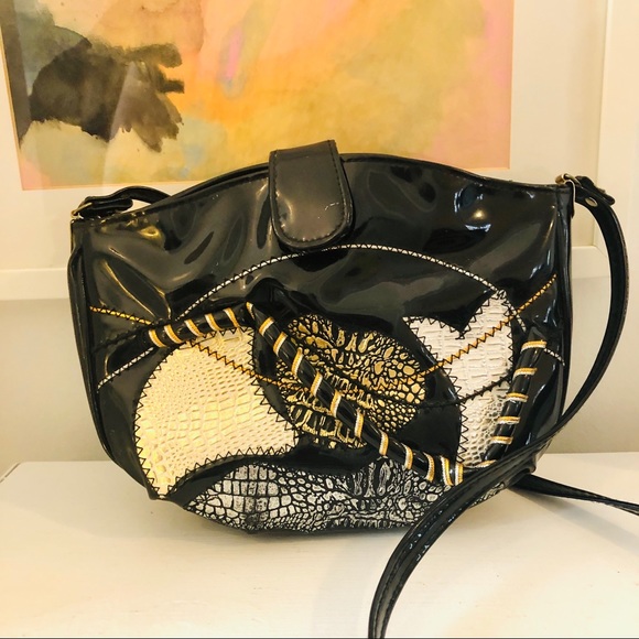 Vintage 80s abstract patchwork crossbody bag - Picture 3 of 16